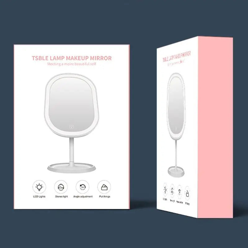 L166 Lights Desktop Makeup Mirror USB Chargeable 180 Free Degree Rotation Portable Touch Screen Switch Dimmable Tabletop Cosmet