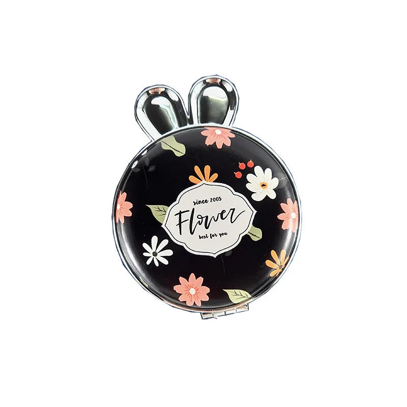 L481 Flowerr Pattern Portable Double Sided Mirror Rabbit Pocket Makeup Mirror Women Girls Beauty Cosmetic Compact Mirrors