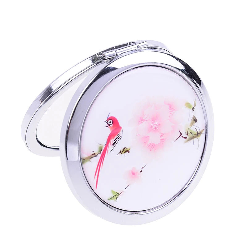 GU471  Double Sided Magnifying Folding Makeup Mirror White and Blue Porcelain Mirrors Mini Makeup Compact Pocket Mirror