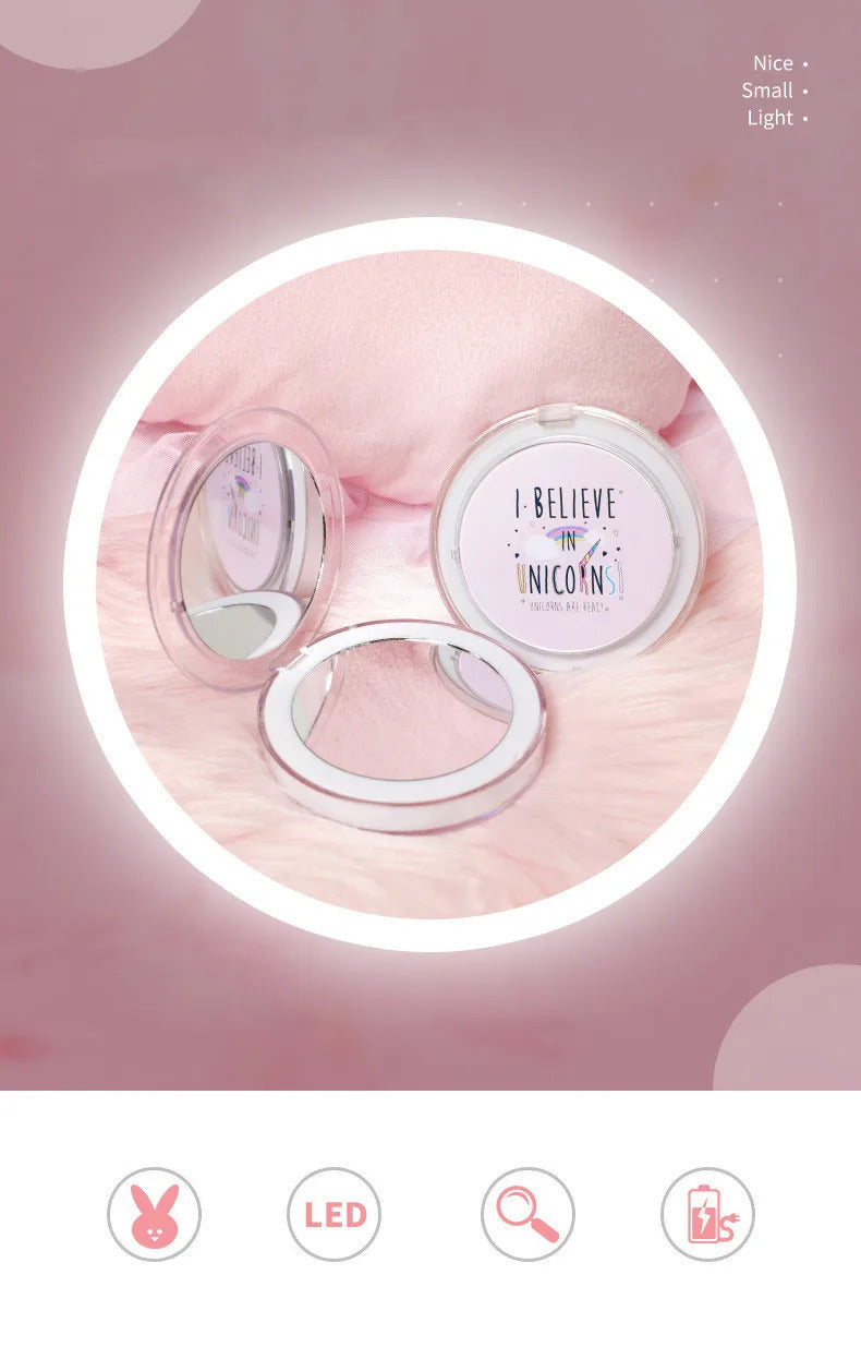 DA32 LED Mini Makeup Mirror Hand Held Fold Small Portable Micro USB Connect Cable Chargeableable Cosmetic Mirror Makeup Tool