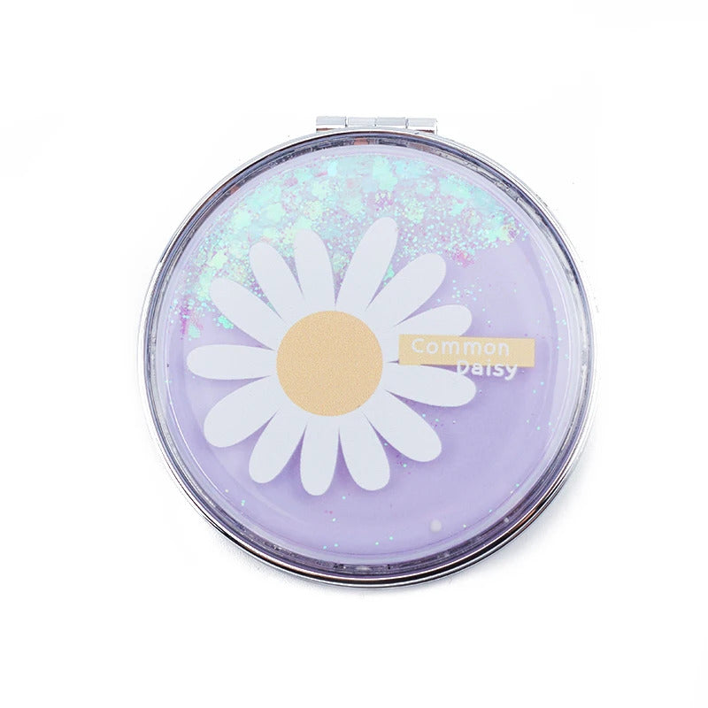 CX350 Mini Makeup Fresh Flowers Mirror Compact Pocket Mirror Portable Double-Sided Folding Cosmetic Mirror Gifts