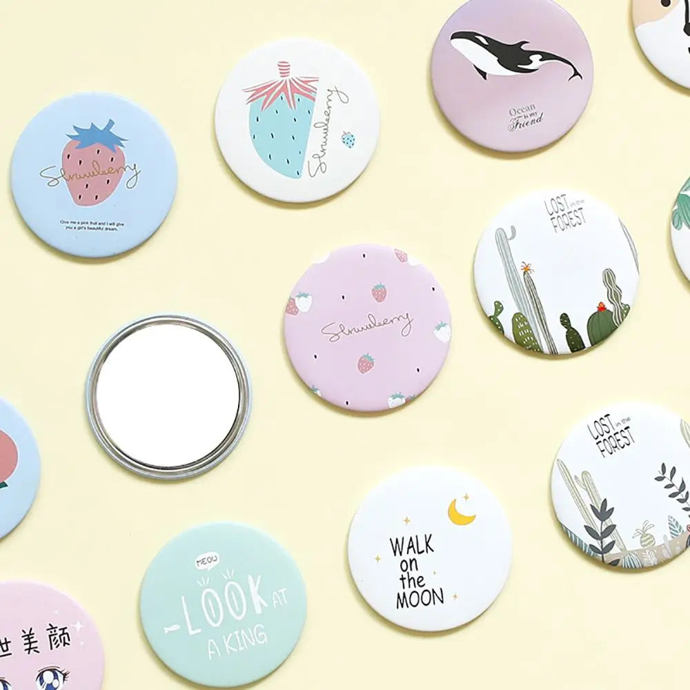 TSHOU674 Makeup Mirror Portable Hand Mini Make Up Mirror Travel Round Pocket Cosmetic Mirror Portable Beauty Makeup Accessories