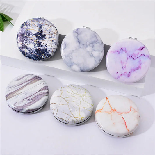 Y09    Marble Pattern Portable Double Sided Mirror Foldable Pocket Makeup Mirror Women Girls Beauty Mirrors