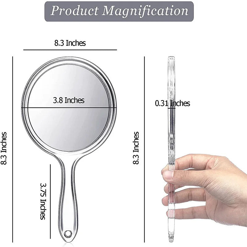 DSHOU108 Hand Mirror Double-sided Handheld Mirror 1x/3x Magnifying Mirror With Handle Transparent Hand Mirror Rounded Shape Make