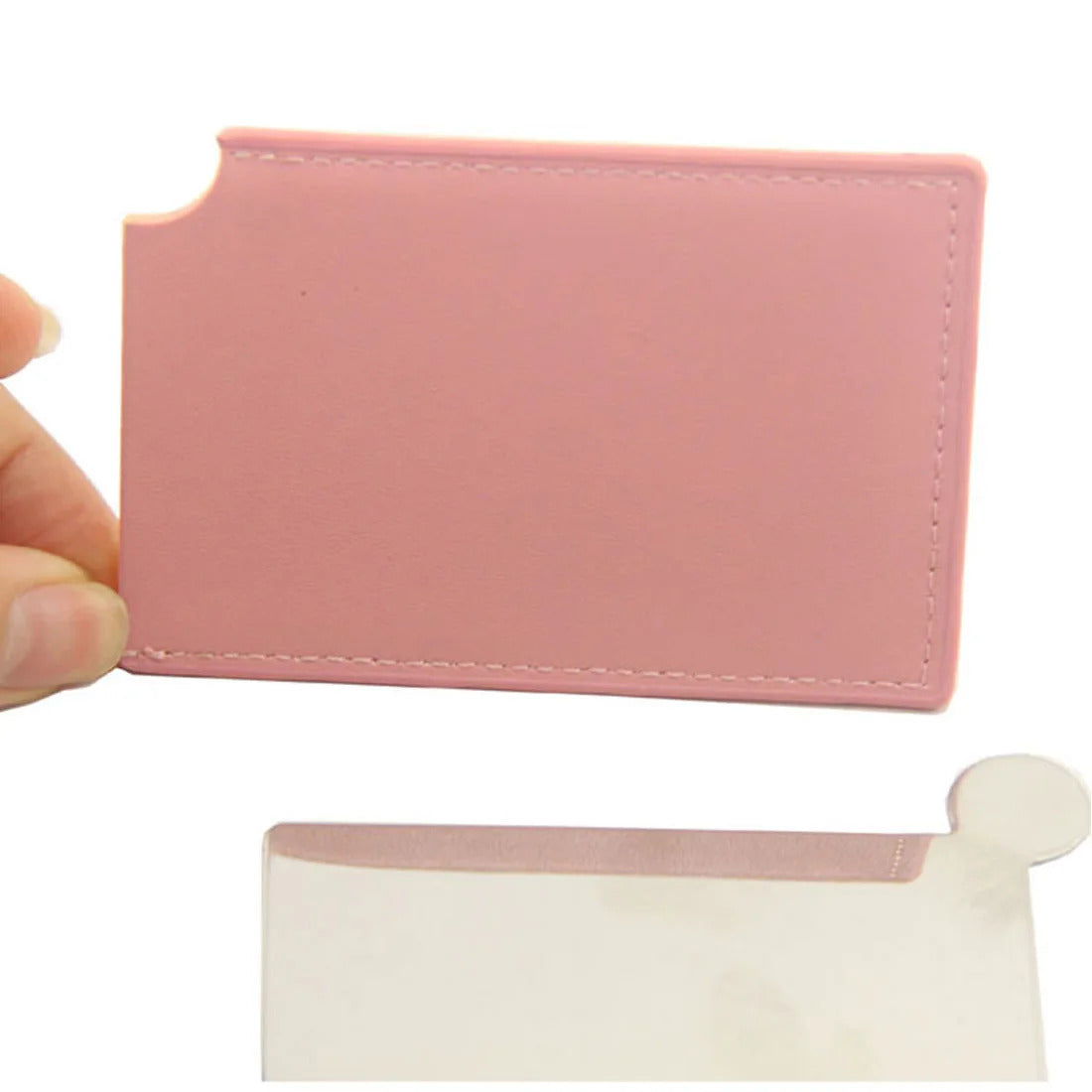 TSHOU544 Cosmetic Stainless Steel Unbreakable Makeup Mirror Shatter-Proof Portable Travel PU Leather Sleeve Pocket Card Mirror