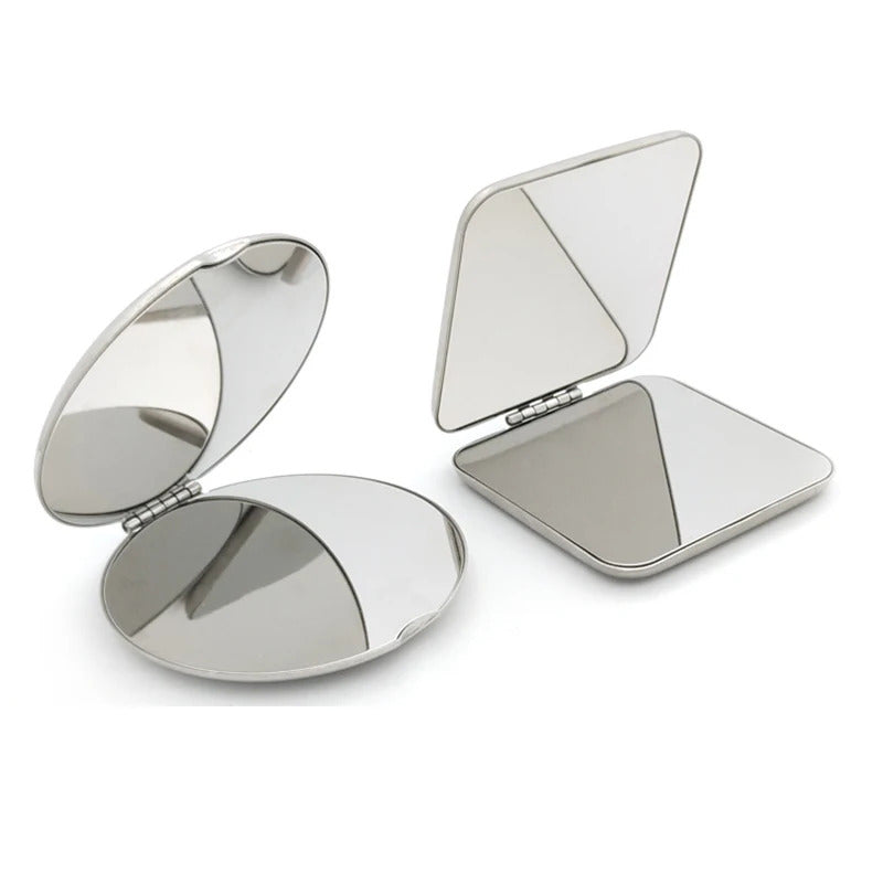 L344 Portable Women Stainless Steel Makeup Mirror Hand Pocket Folded-Side Cosmetic Make Up Mirror Small Various Shapes