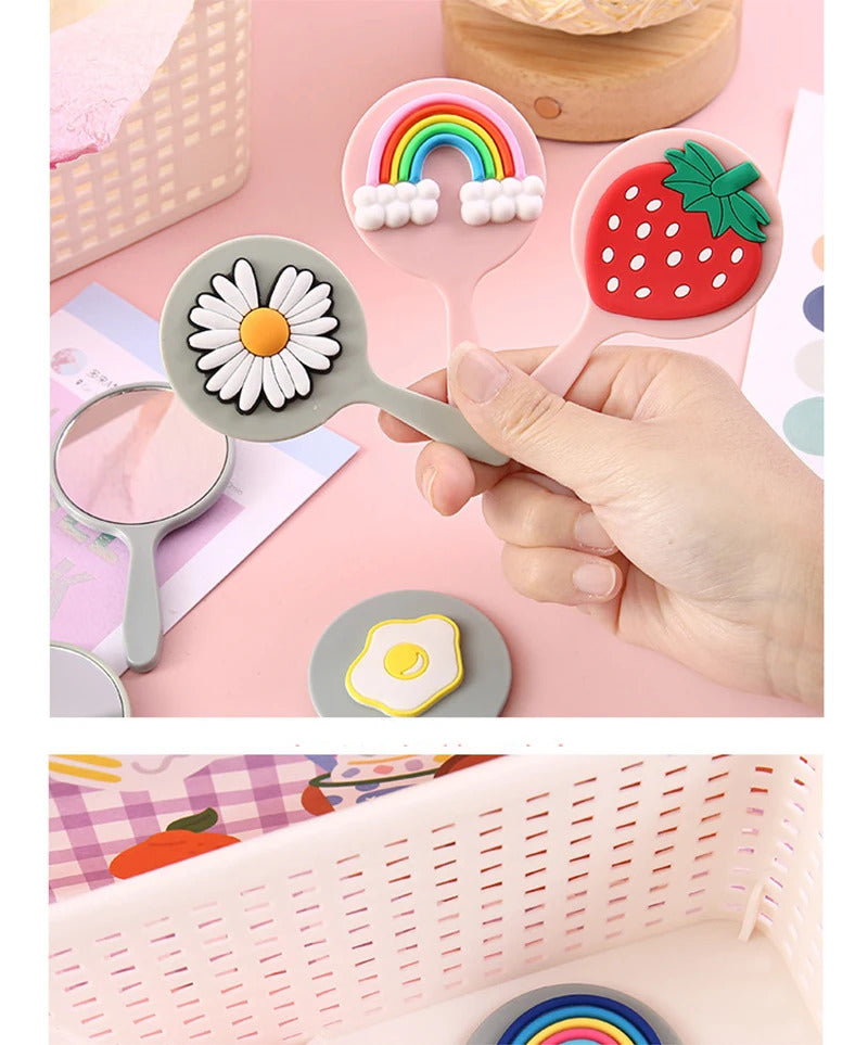 TSHOU911 Cute Mini Handheld Cosmetic Mirror Dressing Salon Barbers Beauty Hair Hairdressers Cartoon Decorative Mirror with Handl