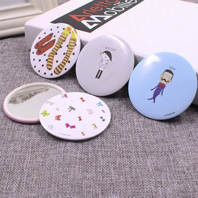 DSHOU263  Cute Cartoon Mini Portable Circular Hand Mirror Pocket Portable Makeup Tool