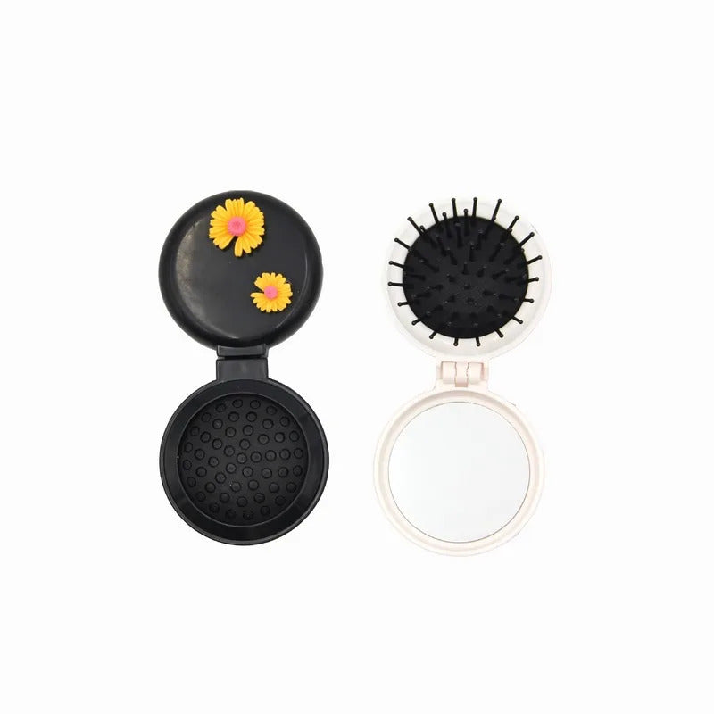 CX429 Mini Pocket Mirror Portable Pocket Small Travel Girl Hair Brush with Mirror Styling Tools Cute Massage Folding Mirror