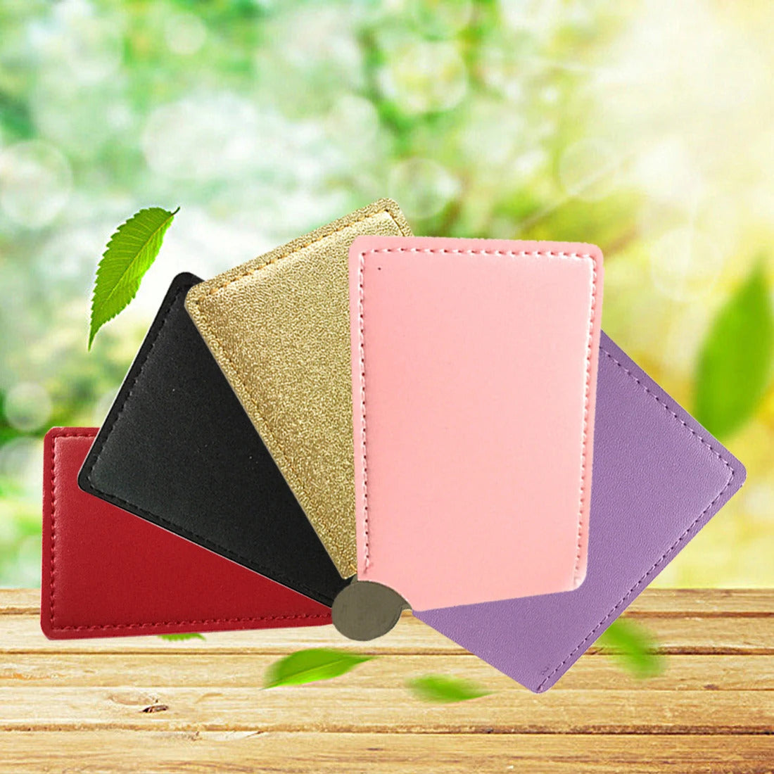 TSHOU815 Cosmetic Essential  Stainless Unbreakable Makeup Mirror Shatter-Proof Portable PU Leather Sleeve Pocket Card Mirror