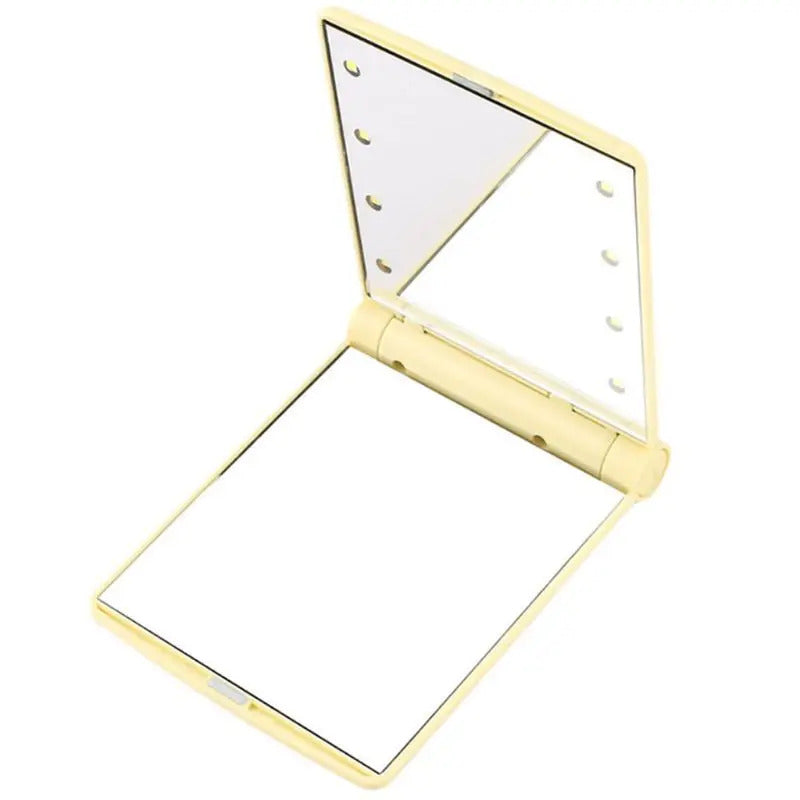 CX414 LED Lights Lamps Women Girls Portable Folding Rectangle Makeup Mirror Compact Pocket Size Travel Cosmetic U2JD