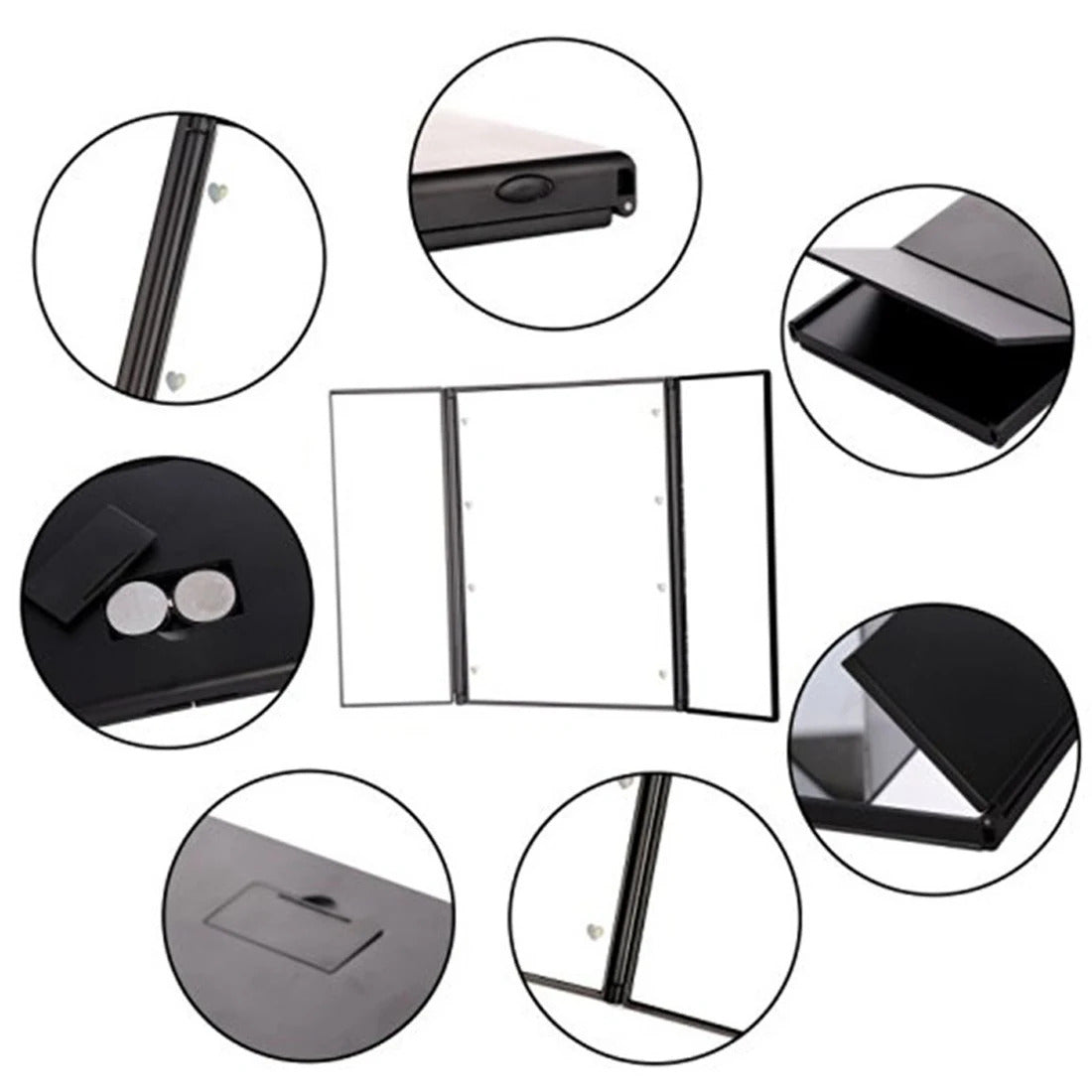 CX566 Top sale Tri-Fold Illuminated LED Lighted Vanity Mirror Makeup Wide View Portable Travel Pocket Compact Led Mirror