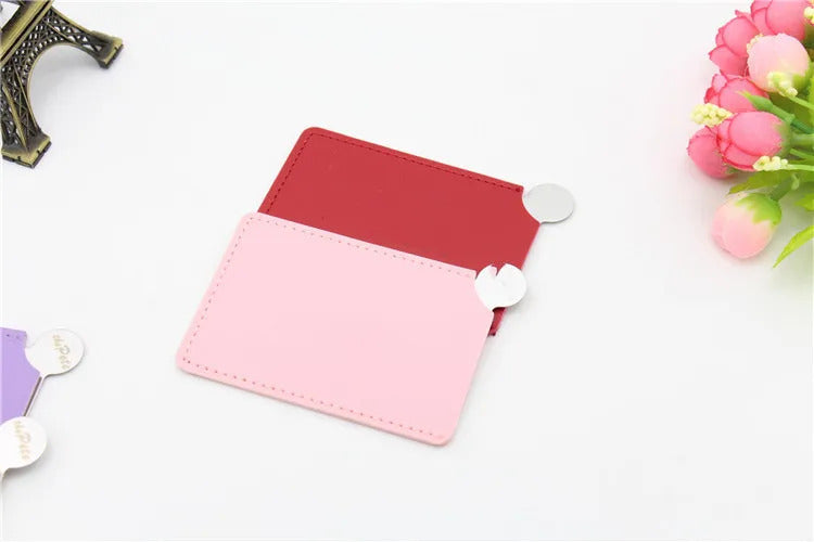 CX416 Portable Card Style Pocket Cosmetic Mirror PU Leather Cover Stainless Steel Unbreakable Makeup Mirror