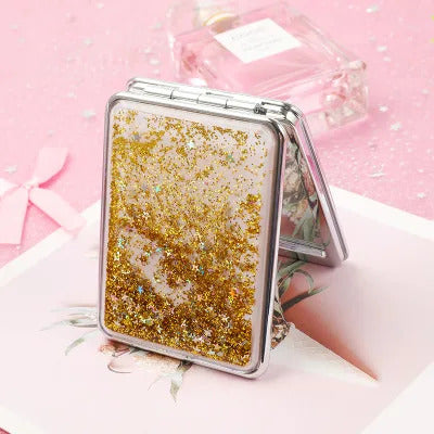 CX276 Shiny Quicksand Makeup Mirror Cute Pocket Mirror Makeup 2-Face Portable Foldable Vanity Mirror Hand Mirror Compact Mirrors