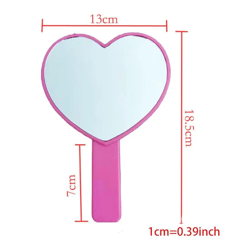 DA11 Portable Cute Peach Heart Shaped Handheld Mirror with Handle Single Side Candy Color Women Bathroom Makeup Cosmetic Tool