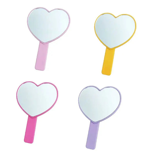 DA11 Portable Cute Peach Heart Shaped Handheld Mirror with Handle Single Side Candy Color Women Bathroom Makeup Cosmetic Tool