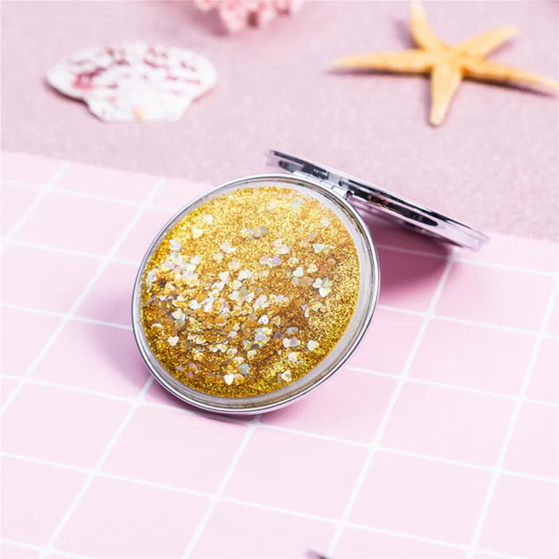 L383  Shiny Quicksand Makeup Mirror Cute Pocket Mirror Makeup Vanity Portable Foldable Vanity Mirror Hand Mirror Compact Mirrors