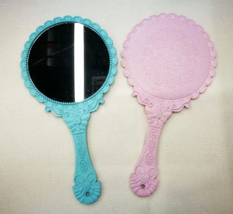L518 New hand-held mirror HD handle make-up mirror Korean retro pattern beauty mirror European portable mirror princess