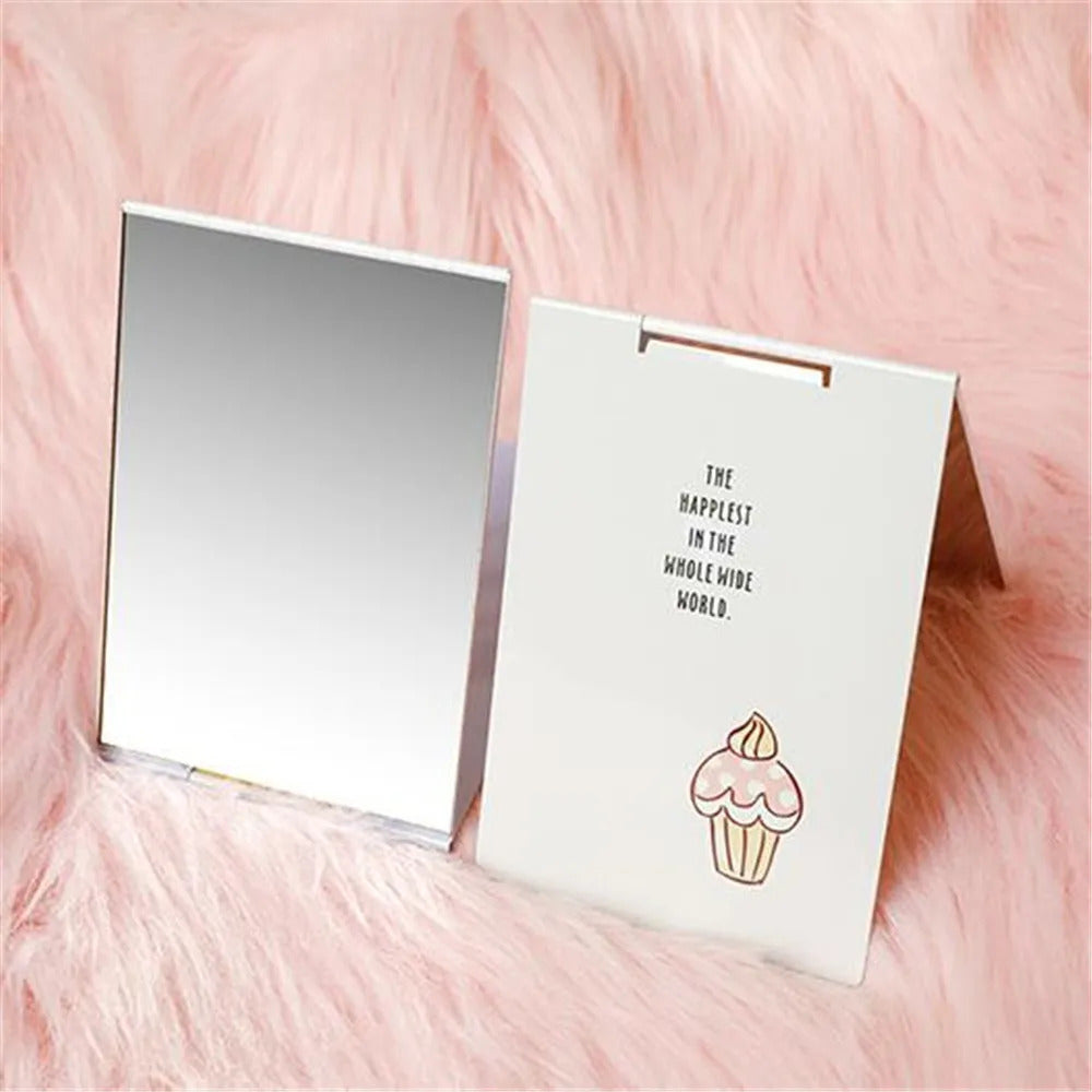 CX618  Portable Makeup Mirror Foldable Hand Mirror Cute Cartoon Makeup Vanity Mirror Rectangle Compact Mirror Pocket Cosmetic