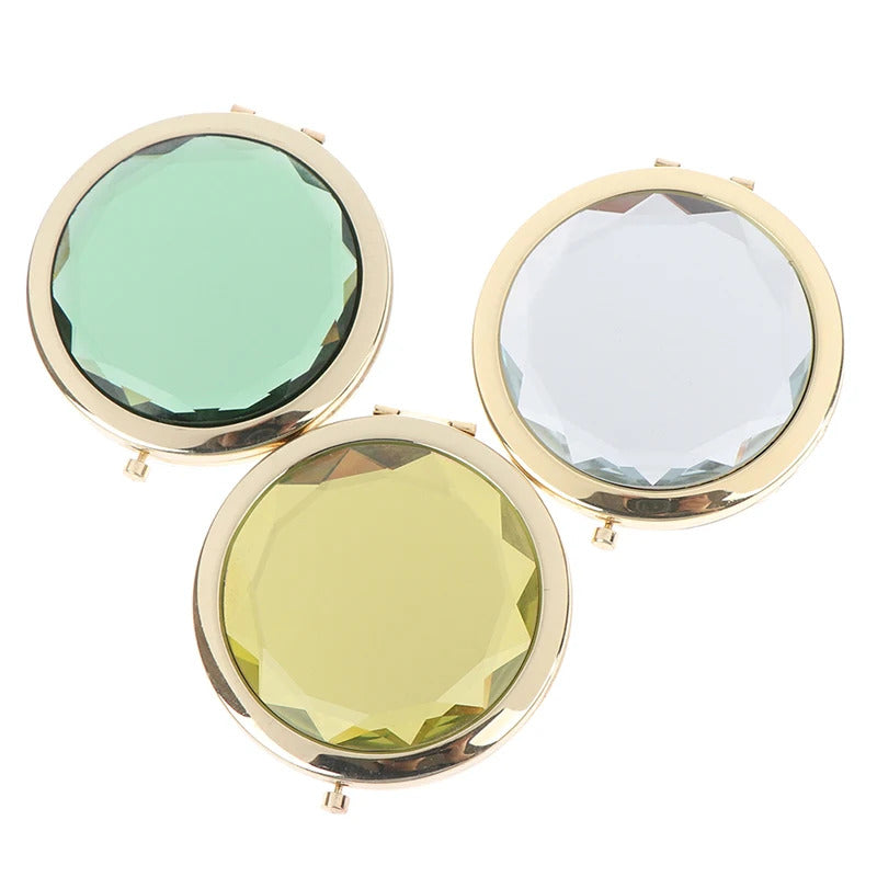 DA66  Luxury Crystal Makeup Mirror Portable Round Folded Compact Mirrors Gold Silver Pocket Mirror Making Up for Personalized