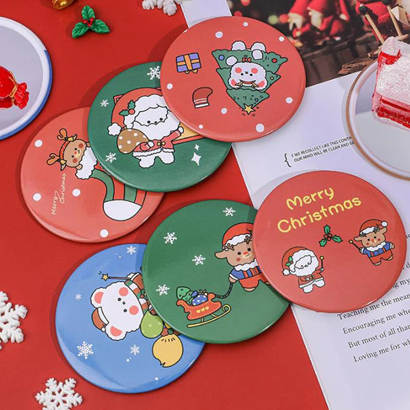 TSHOU760  Christma Portable Cute Cartoon Pattern Portable  Cute Mirror Cartoon Personality Fashion Portable Round Makeup Mirror