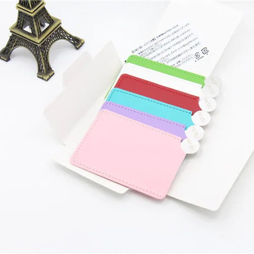 DSHOU333  Portable Mini Shatter Proof Card Style Pocket Folding Cosmetic Mirror PU Leather Cover Stainless Steel Makeup Mirror Card