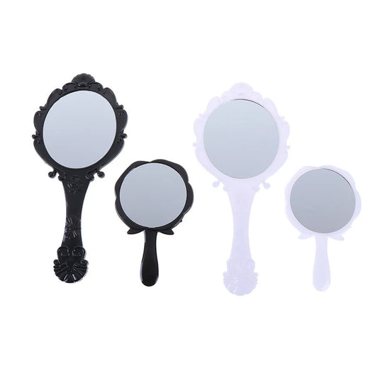 CX287  Classical Rose Style Mirror Mini Portable Vintage Cosmetic Makeup Mirror Hand Hold Oval Round MirrorBeauty Make Up Tool