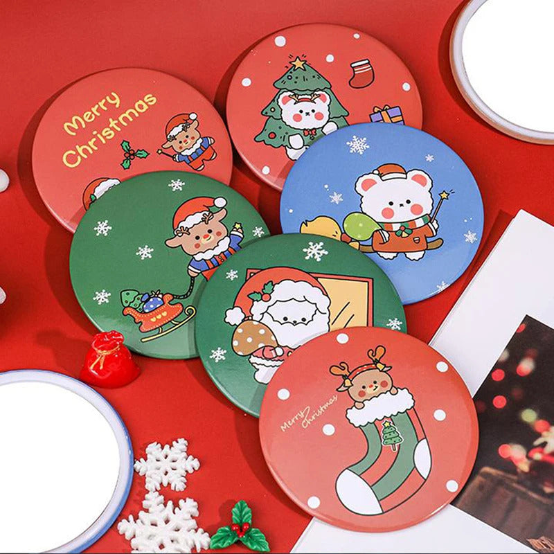 TSHOU760  Christma Portable Cute Cartoon Pattern Portable  Cute Mirror Cartoon Personality Fashion Portable Round Makeup Mirror