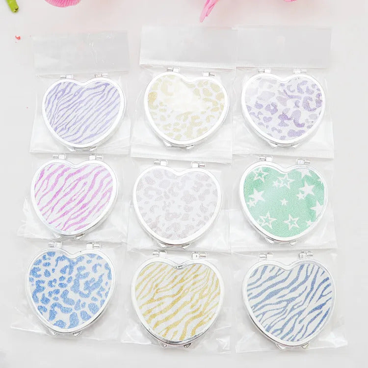 CX244 Portable Pocket Mirror Heart Shaped Folding Double-sided Mirror Steel Makeup Mirrors Small Purse Mirror of Girls Women
