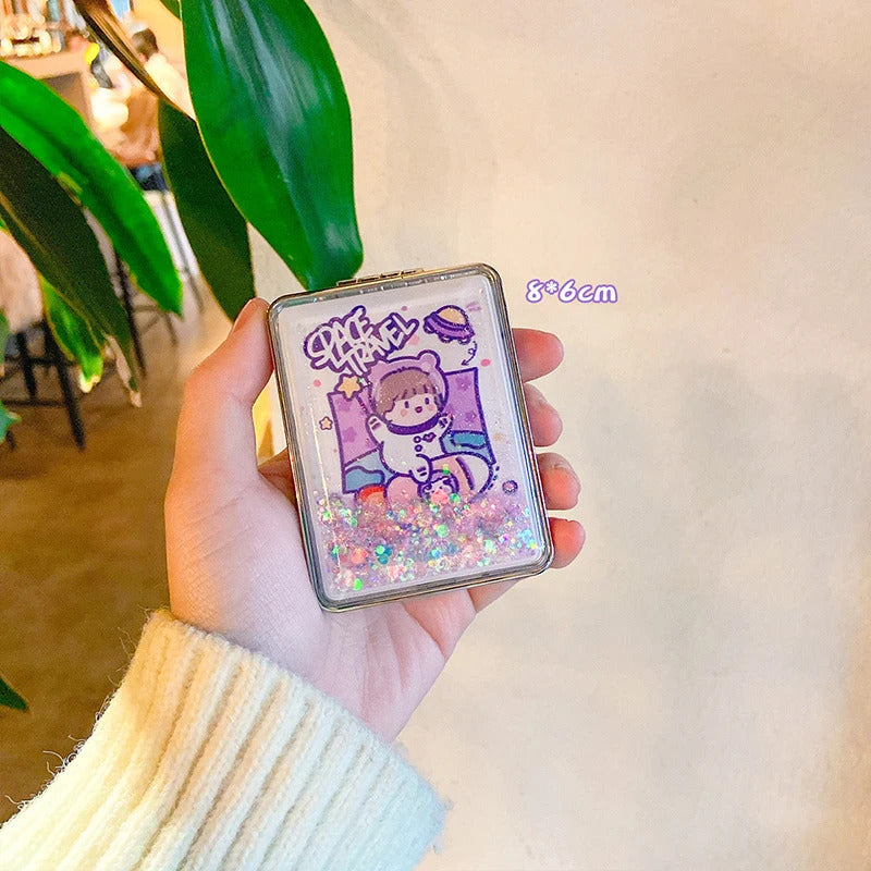 CX72  Women Cosmetic Mirrors for Gift Cute Mirror Cartoon Mirror Portable Two-side Folding Make Up Mirror Mini Makeup Compact