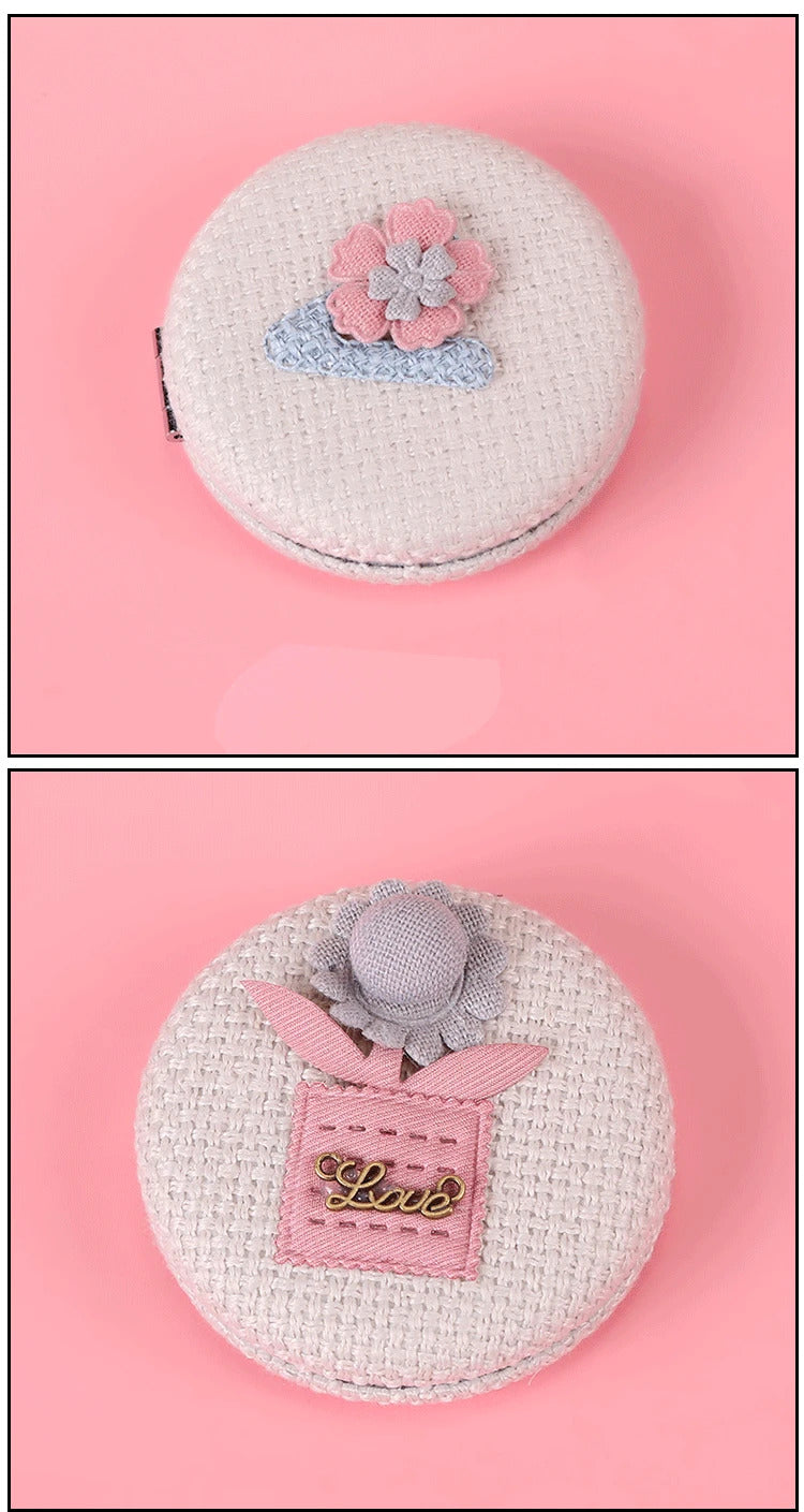 TSHOU966 Double-sided Mirror Makeup Magnifying Handmade Fabric Art DIY Hairy Random Pattern Portable Pocket Mirror