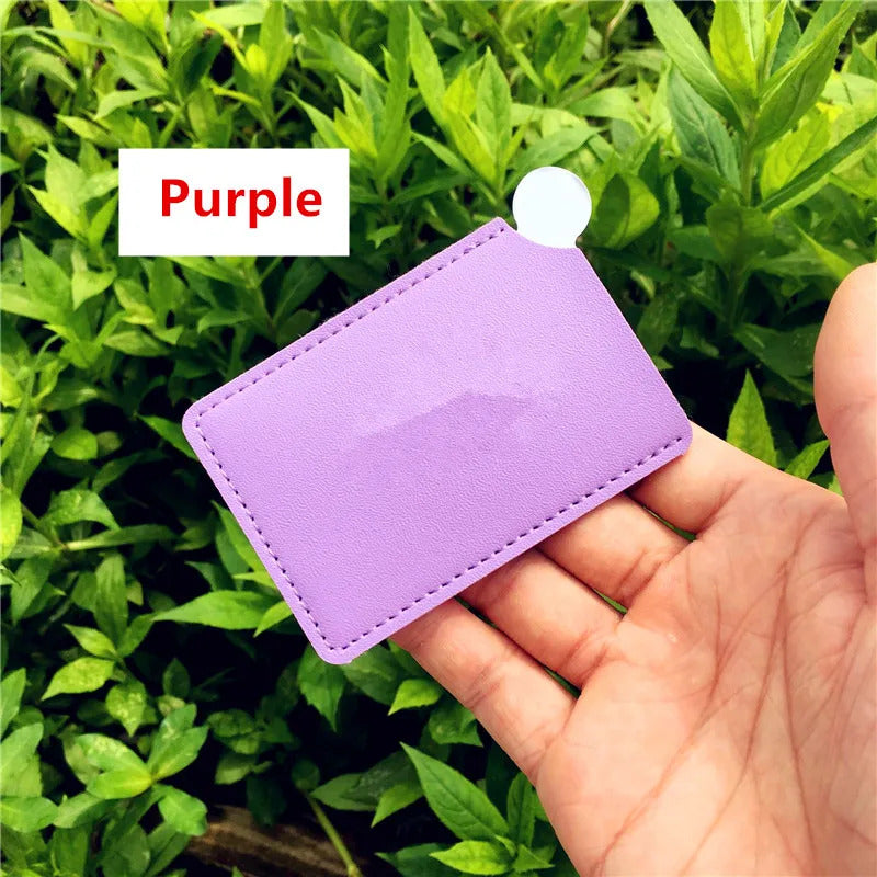L346 Portable Mini Shatter Proof Card Style Pocket Cosmetic Mirror PU Leather Cover Stainless Steel Unbreakable Makeup