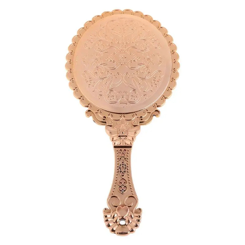 TSHOU978  Womens Princess Vintage Handheld Mirror Metallic Plastic Shell Classical Oral Vanity Makeup Cosmetic Tool with Handle