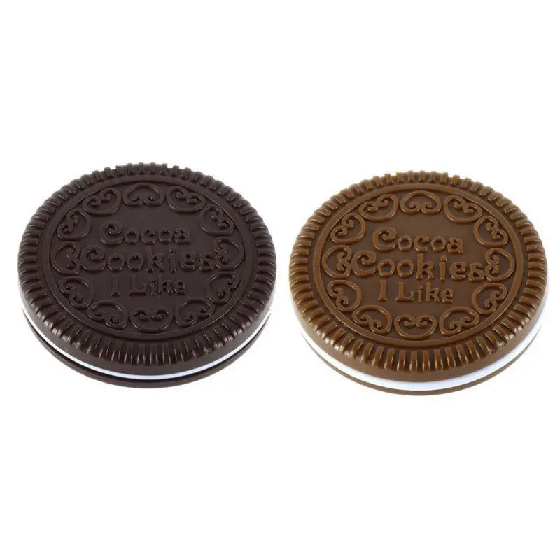CX77 Travel Makeup Mirror Cute Chocolate Chip Cookie Shape Creative Design Mini Pocket Mirror with Comb Portable Mirror Set