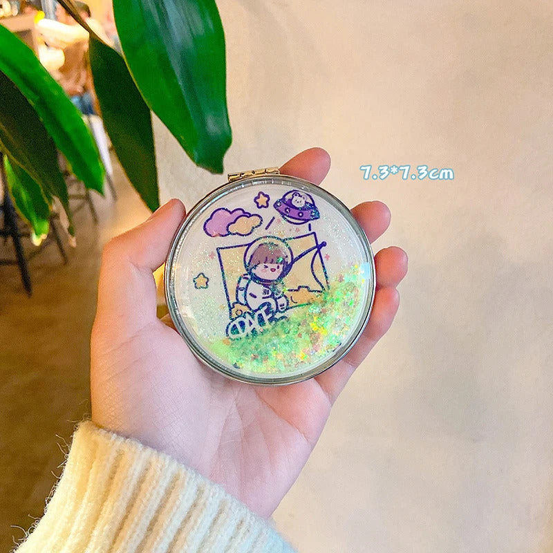 CX72  Women Cosmetic Mirrors for Gift Cute Mirror Cartoon Mirror Portable Two-side Folding Make Up Mirror Mini Makeup Compact