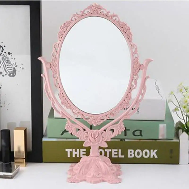 CX92 Desktop Makeup Mirror EU Style Rose Decor Beauty Tool Round Oval Heart Shape Makeup Mirror Rotatable Gothic Mirror