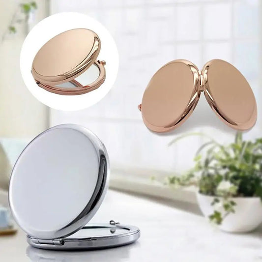 L375 Portable Metal Round Makeup Mirror Solid Color Double-Side Pop-Up Pocket Mirror Beauty Accessories Rose Gold