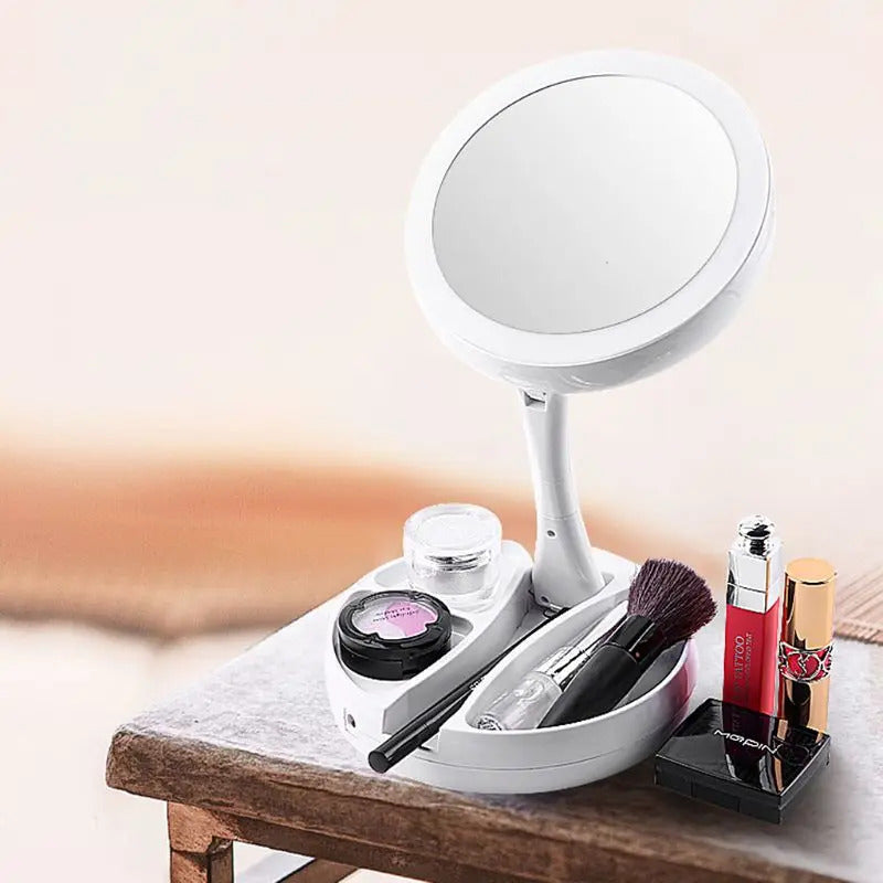 DA13 Double-sided Desktop LED Makeup Mirror with Light Portable Folding Mirrors