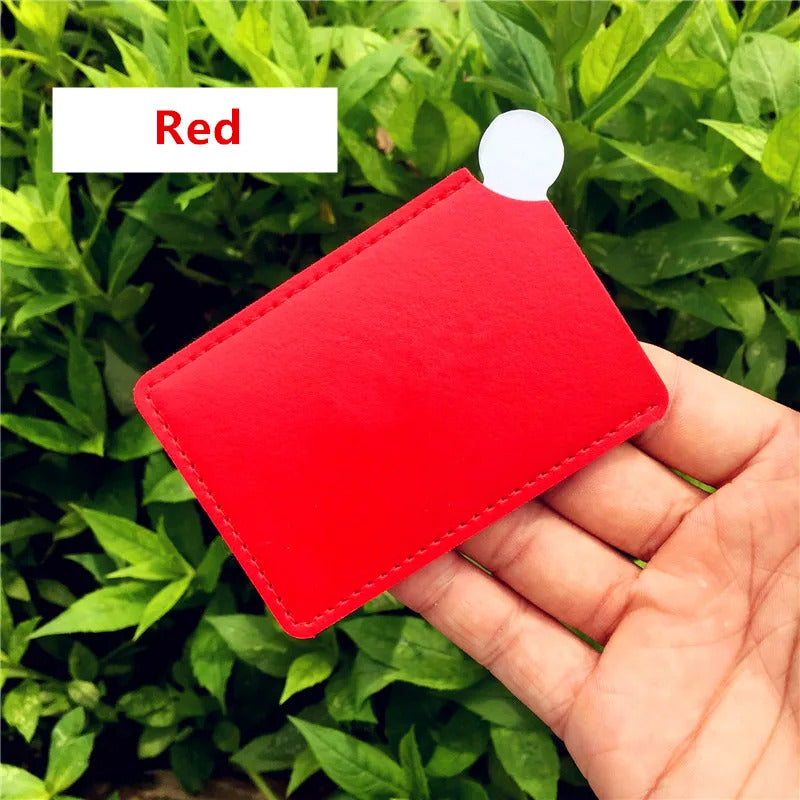 L479 Portable Mini Shatter Proof Card Style Pocket Cosmetic Mirror PU Leather Cover Stainless Steel Unbreakable Makeup
