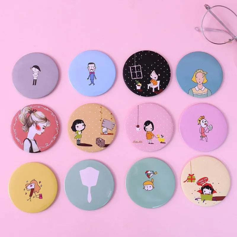 TSHOU861 Cute Girl Mini Pocket Makeup Mirror Cosmetic Compact Mirrors Women Round Mini Pocket Mirrors Cartoon Home Office Use