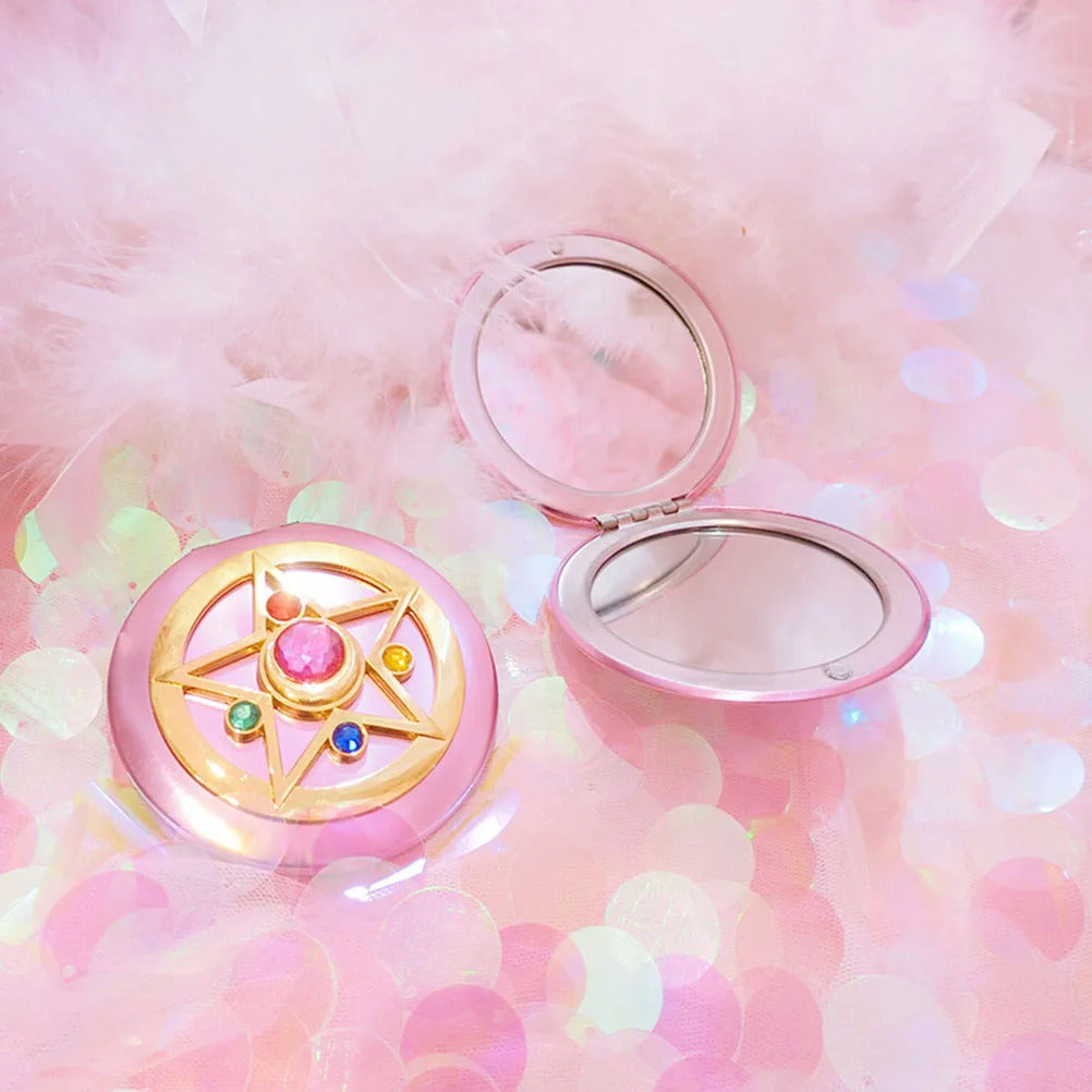 TSHOU573 Foldable Double Mirror Portable Crystal Star Makeup Mirror Pink Cute Anime Mirror Espejo Mirror Led Mirror