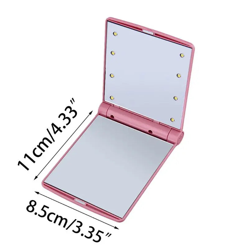 CX414 LED Lights Lamps Women Girls Portable Folding Rectangle Makeup Mirror Compact Pocket Size Travel Cosmetic U2JD