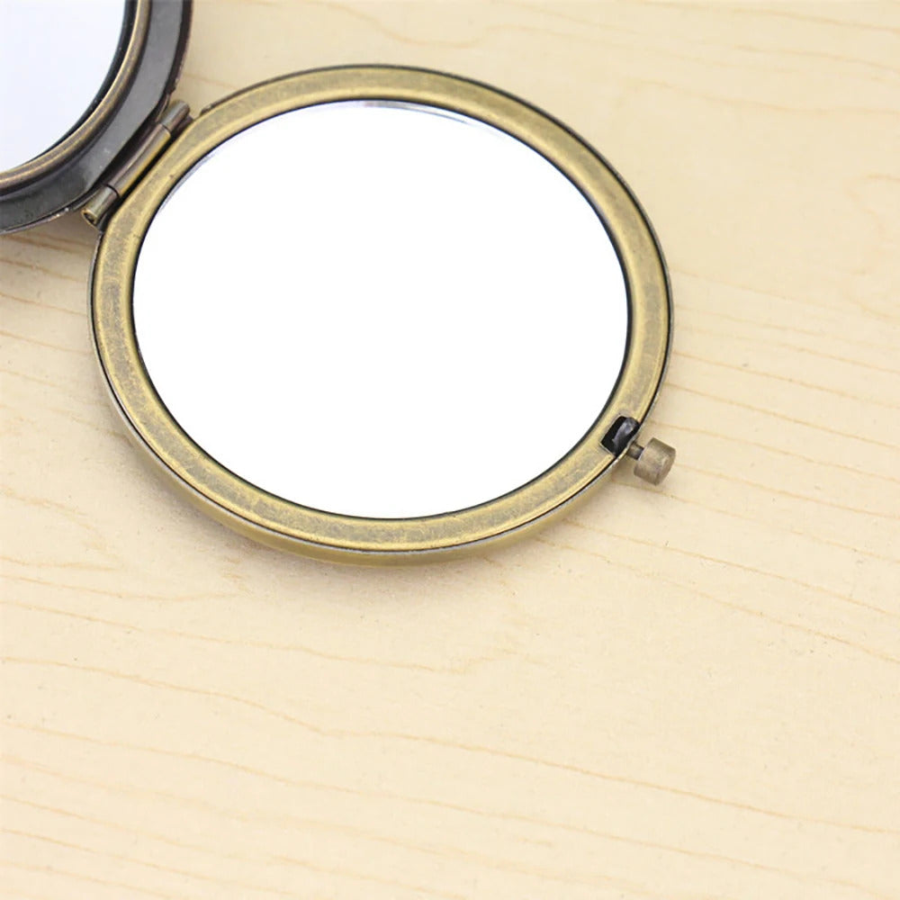 TSHOU875 Foldab Metal Bronze Makeup Mirror Hollow out round  Pocket Mirror Portable Double Sided Retro Style Mirror Makeup Tools