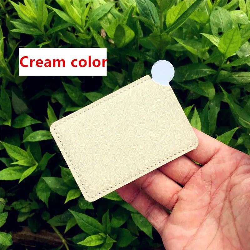 TSHOU683 Portable Mini Shatter Proof Card Style Pocket Cosmetic Mirror PU Leather Cover Stainless Steel Unbreakable Makeup