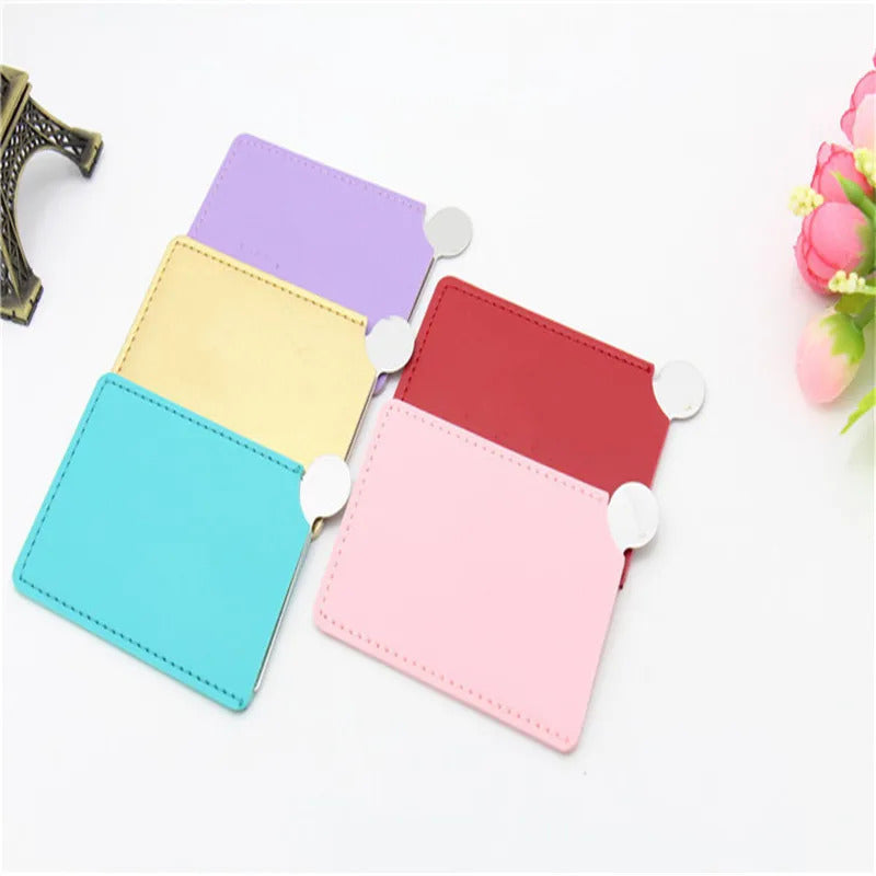 CX554  Portable Card Style Pocket Cosmetic Mirror PU Leather Cover Stainless Steel Unbreakable Makeup Mirror