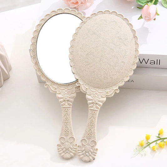 TSHOU829 Vintage Carved Handheld Vanity Mirror Makeup Mirror Hand Mirror Handle SPA Salon Makeup Vanity Cosmetic Compact Mirror