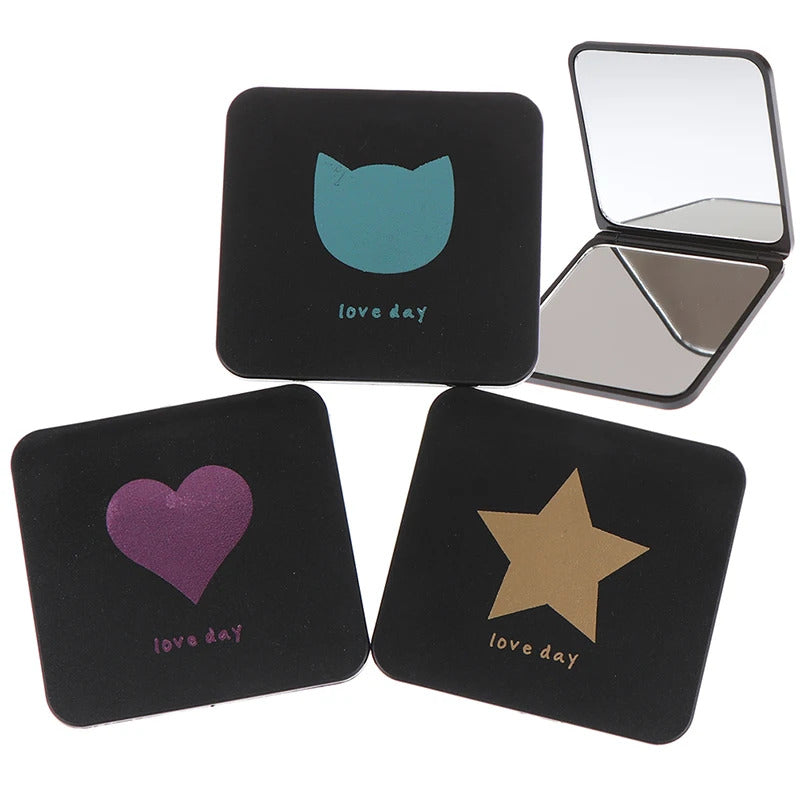 DSHOU286  Women Foldable Makeup Mirrors Double-sided Mirror Lady Cosmetic Hand Folding Portable Compact Pocket Random Color