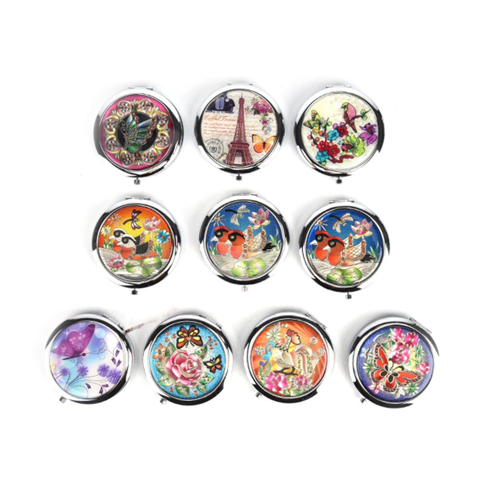 CX228  portable Metal Mini double sides Makeup Mirror Pocket Mirror Compact Folded Portable Small Round Hand Mirror For Makeup