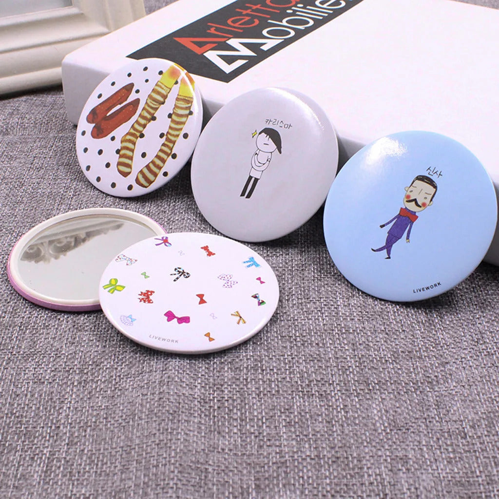 SET30 Cute Cartoon Mini Portable Circular Hand Mirror Pocket Portable Makeup Tool