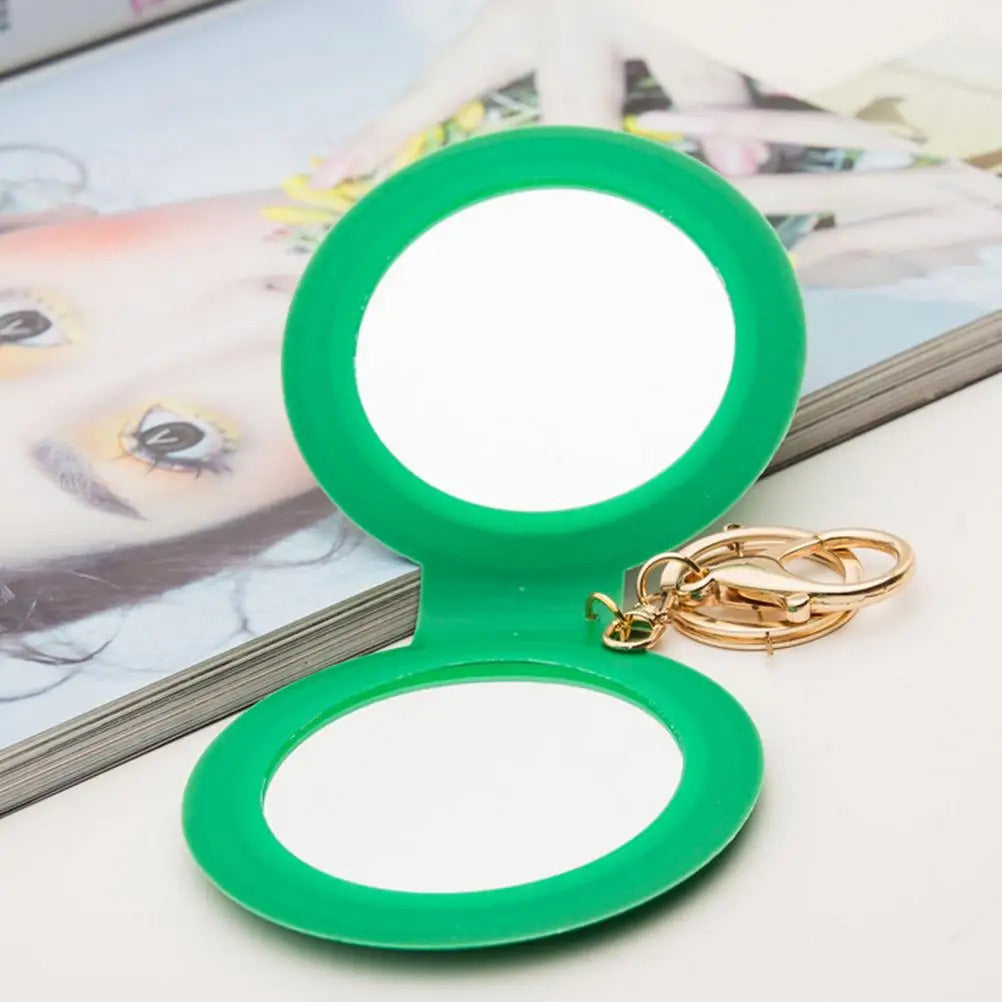L442 Portable Candy Color Mini PU Leather Pocket Makeup Mirror Key Chain Cosmetic Compact Mirrors Double Dual Sides Frame Girl